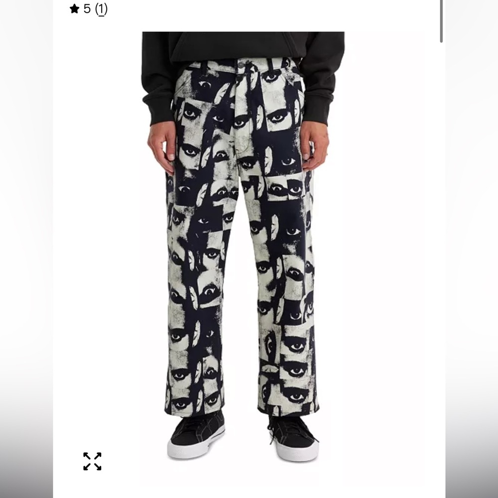 Men's Graphic Eye Print Levis Skateboarding Cropped Pants Roemello Black White M